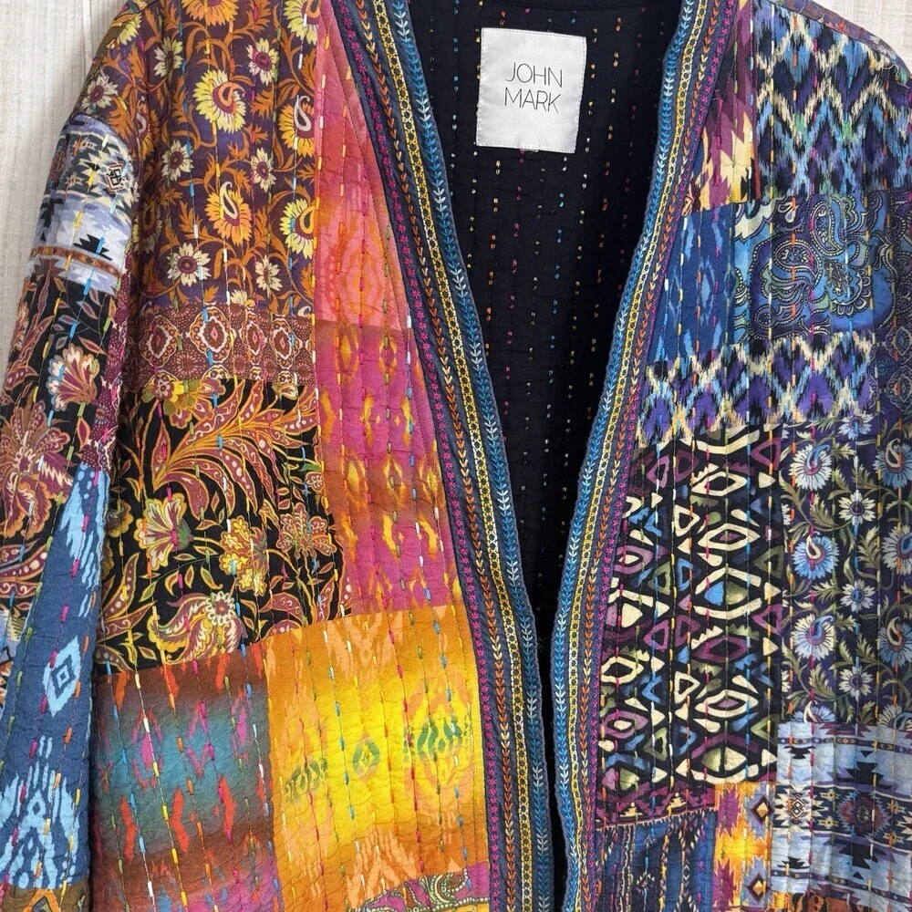 John Mark Women’s Patchwork Quilted Jacket | Boho Artisan Open‎ Front Boutique L